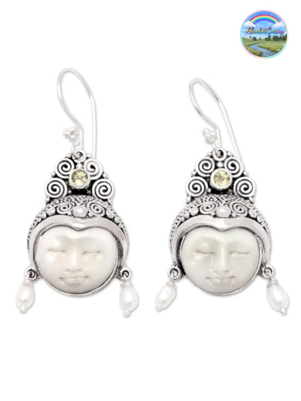 Handcrafted .925 Sterling Silver Bone Dangle Earrings with Freshwater Pearl